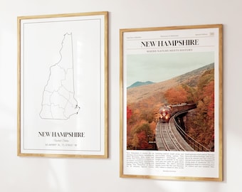 New Hampshire State Prints Set of 2, New Hampshire Map, New Hampshire Poster Photo, New Hampshire Photography, United States