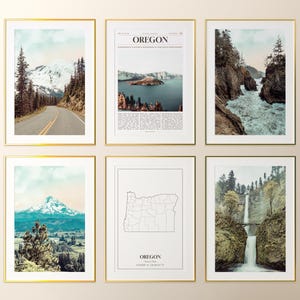 Oregon State Prints Set van 6, Oregon Photo Poster, Oregon Map, Oregon Wall Art Gallery, Oregon Photography, Verenigde Staten