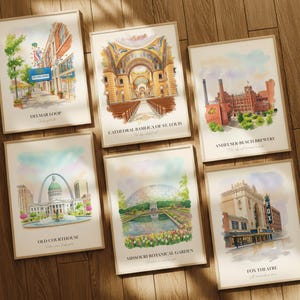 St. Louis MO Watercolor Prints Gallery Wall, Colorful St. Louis Painting Posters, St. Louis Gift, Missouri, United States image 2