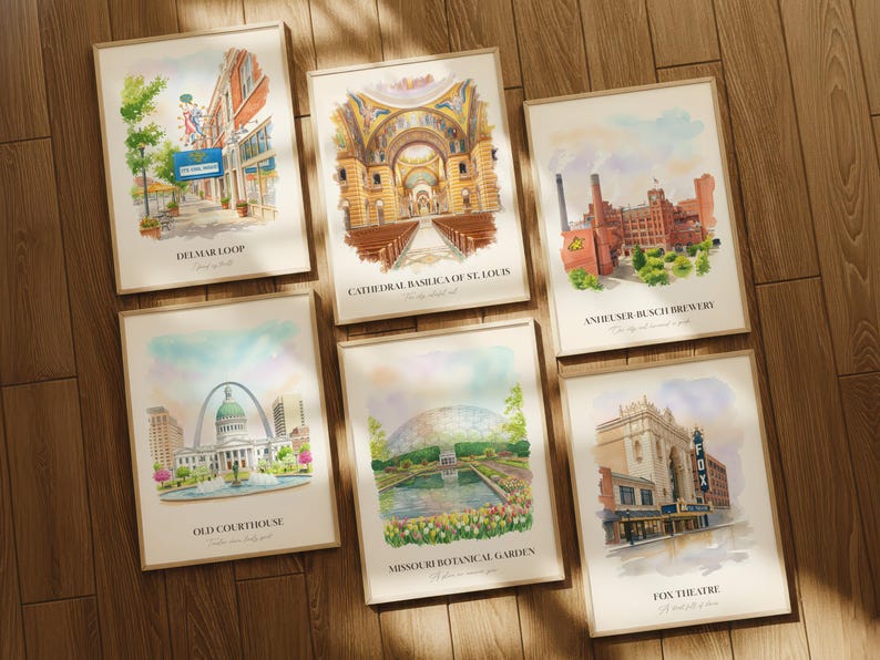 St. Louis MO Watercolor Prints Gallery Wall, Colorful St. Louis Painting Posters, St. Louis Gift, Missouri, United States image 2