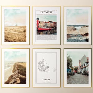 Denemarken wordt afgedrukt, set van 6, Denemarken fotoposter, kaart Denemarken, Denemarken Wall Art Gallery, Denemarken fotografie, Denemarken