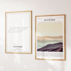 Lot de 2 impressions d'état du Tennessee, carte du Tennessee, affiche photo du Tennessee, art mural Tennessee, photographie du Tennessee, États-Unis
