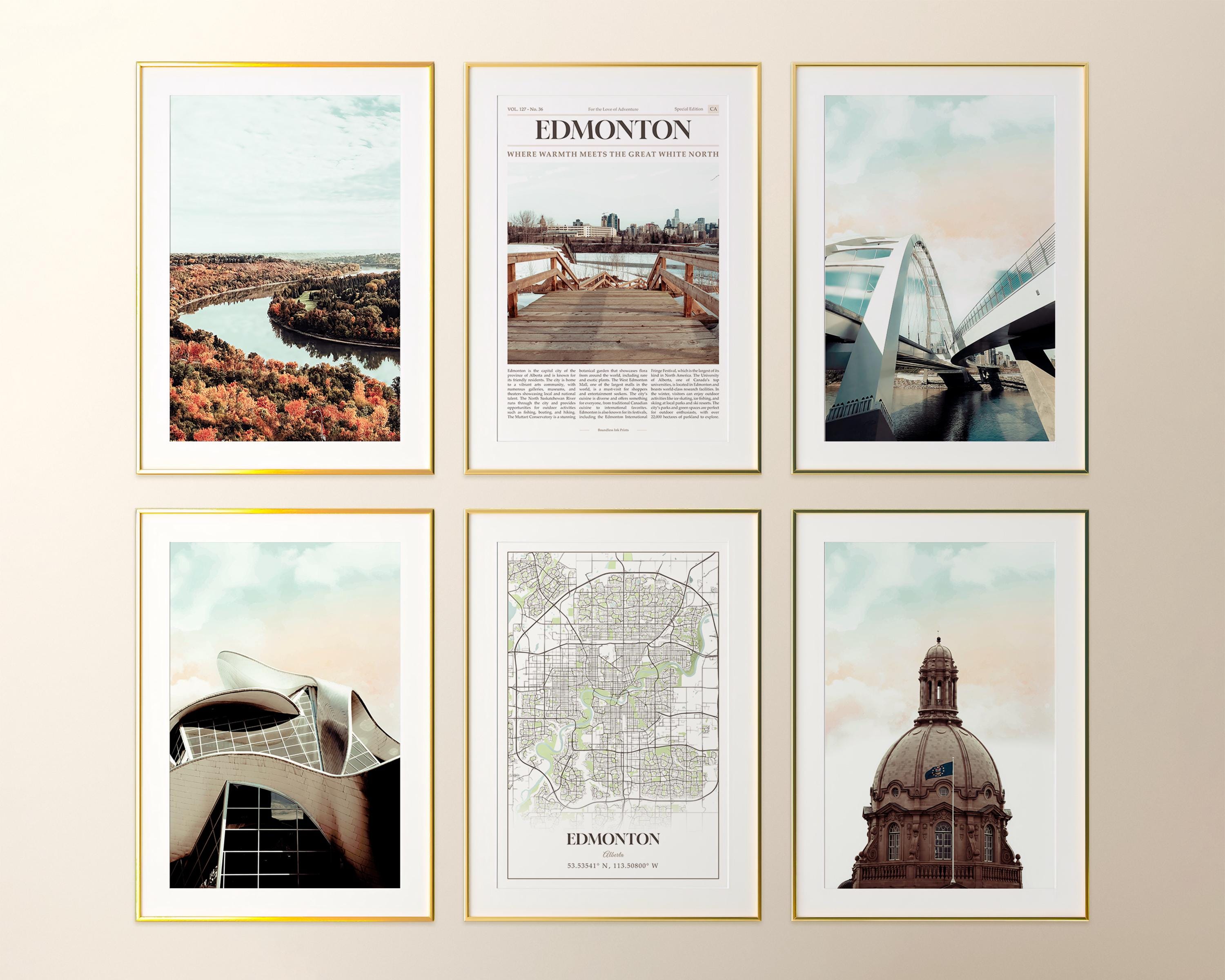 Edmonton City Prints Set of 6, Edmonton Photo Poster, Edmonton Map, Edmonton Wall Art Gallery, Edmonton Photography, Alberta, Canada