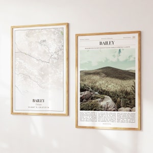 Lot de 2 estampes Bailey City, carte Bailey, affiche photo Bailey, art mural Bailey, photographie Bailey, Colorado, États-Unis