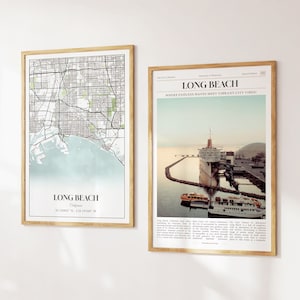 Lot de 2 impressions sur la ville de Long Beach, carte de Long Beach, affiche photo de Long Beach, photographie de Long Beach, Californie, États-Unis