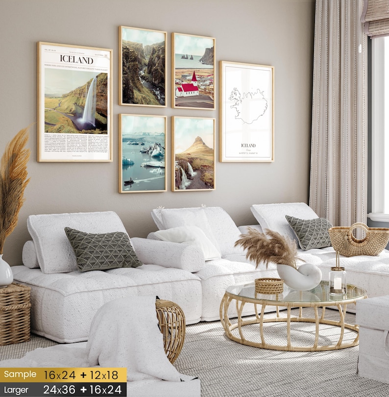 Set di 6 stampe sull'Islanda, poster fotografici dell'Islanda, mappa dell'Islanda, decorazioni murali dell'Islanda, fotografia dell'Islanda immagine 2