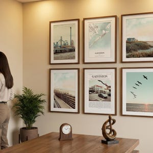 Set di 6 stampe di Galveston, poster fotografici di Galveston, mappa di Galveston, decorazioni murali di Galveston, fotografie di Galveston, arte del Texas immagine 4