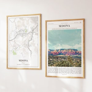 Lot de 2 impressions sur la ville de Sedona, carte de Sedona, affiche photo de Sedona, art mural de Sedona, photographie de Sedona, Arizona, États-Unis
