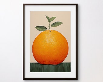 Schrullige große orange Illustration, auffällig, bunt, grafisch, Kunstdruck, herunterladbare Kunst, druckbare Kunst