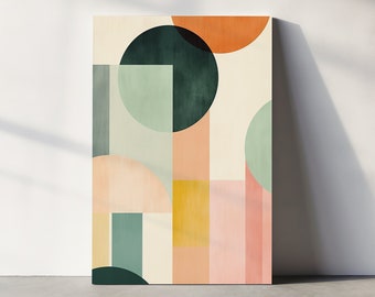 Mid Century Geometrische Kunst Druck: Bunte Abstrakte Formen (Digitaler Download)