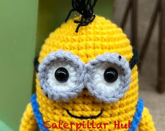 Adorable handmade crocheted Minion plushie.