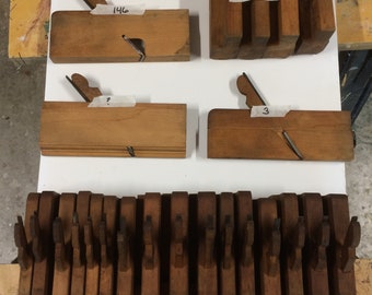 Vintage wooden tool chest with complete set of 24 Sandusky Planes, steel planes, drills and bits, shaves, scribes, chisels, and much more.