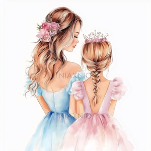 5 x BUNDEL Aquarel Beste Moeder Clipart, Moederdag Clipart, Moeder En Dochter Papier Knutselen, Junk Journal