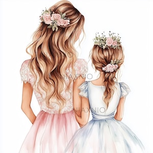 5 x BUNDEL Aquarel Beste Moeder Clipart, Moederdag Clipart, Moeder En Dochter Papier Knutselen, Junk Journal