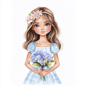 5 x BUNDEL Schattig Klein Meisje Clipart Bundel, Fantastische Illustratie, Afdrukbare Aquarel Clipart, Papier Knutselen, Junk Journal