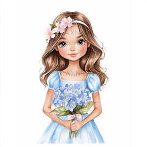 5 x BUNDEL Schattig Klein Meisje Clipart Bundel, Fantastische Illustratie, Afdrukbare Aquarel Clipart, Papier Knutselen, Junk Journal