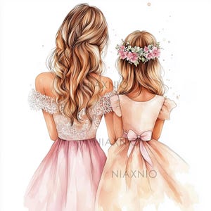5 x BUNDEL Aquarel Beste Moeder Clipart, Moederdag Clipart, Moeder En Dochter Papier Knutselen, Junk Journal