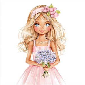 5 x BUNDEL Schattig Klein Meisje Clipart Bundel, Fantastische Illustratie, Afdrukbare Aquarel Clipart, Papier Knutselen, Junk Journal