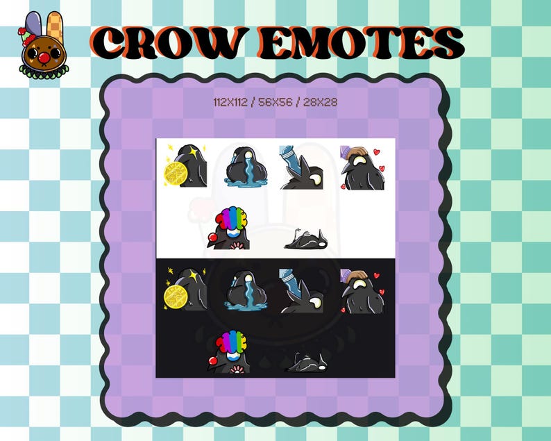Crow Emote (6) |bird|twitch|discord|streaming|112x112,56x56,28x28|emote ...