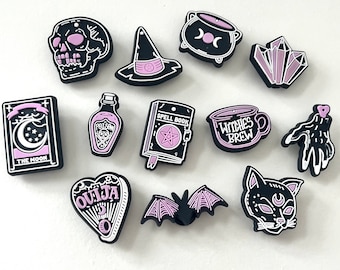 Black & Pink Witchy Croc Charms Bundle | Jibbitz | Charms | Shoe Accessories | Crystal Girly | Celestial | Tarot