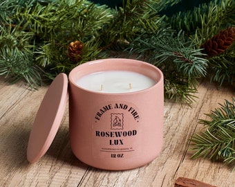 Rosewood Lux Candle: 12oz Ceramic Jar, Coconut Apricot Wax