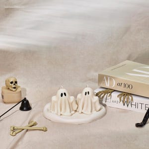 Set of 2 Ghost Candles | Halloween Decor | Spooky Fall Candle Set | Ghost Candles | Handcrafted Halloween Home Accent | Spooky Ghost Candles