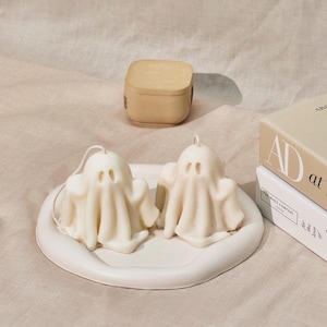 Set of 2 Ghost Candles | Halloween Decor | Spooky Fall Candle Set | Ghost Candles | Handcrafted Halloween Home Accent | Spooky Ghost Candles