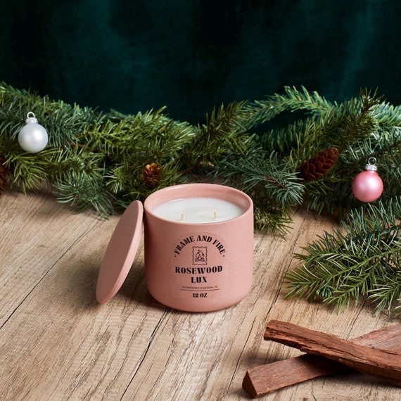 Rosewood Lux Candle: 12oz Ceramic Jar, Coconut Apricot Wax