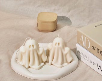 Set of 2 Handmade Ghost Candles: Spooky Halloween Decor