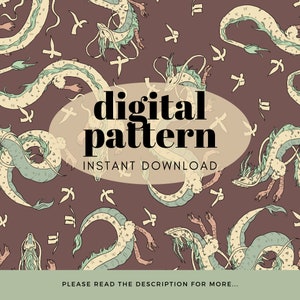 Digital Download Anime River Dragon Seamless Pattern Design PNG Mug Wrap Wallpaper