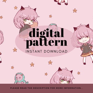 Digital Download Anime Pink Girl Seamless Pattern Design PNG Mug Wrap Wallpaper