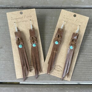 Western Turquoise Fringe Leather Earrings image 5