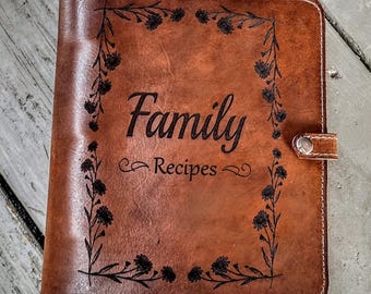 Customizable Leather Family Recipe Book for Recipe Cards