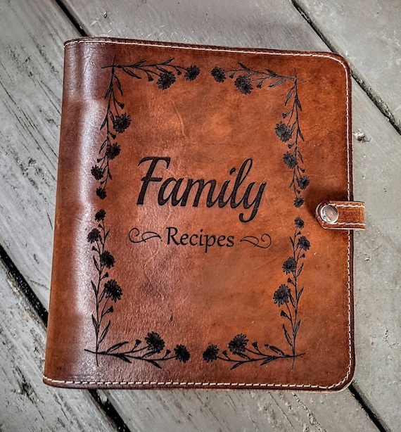 Customizable Leather Family Recipe Book for Recipe Cards