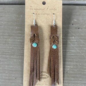 Western Turquoise Fringe Leather Earrings image 4