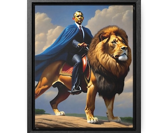 Vertice delle aspirazioni: Obama e il leone sulla vetta del destino - Gallery Canvas Wraps, Vertical Frame