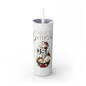 Resilient & Strong Chief v2 - Skinny Tumbler with Straw, 20oz