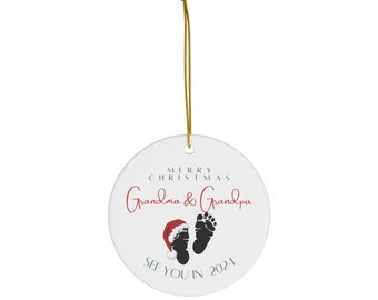 Merry Christmas Grandma & Grandpa - Expecting Grandparents - Ceramic Ornament, 4 Shapes