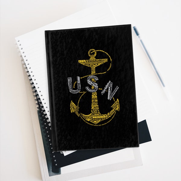 Vintage Anchor Word Cloud Silhouette  - Contrast Notebook - Ruled