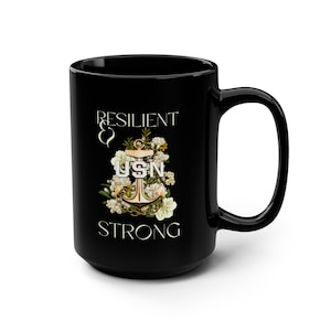 Resilient & Strong Chief Floral - Black Mug, 15oz