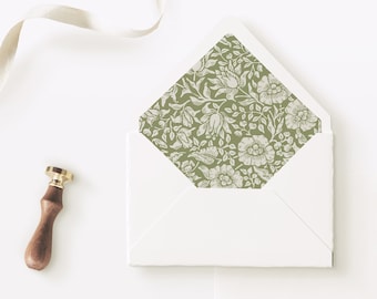 Sage Green Floral Envelope Liner Romantic Garden Wedding Save the Date Printable Digital DIY Invitations