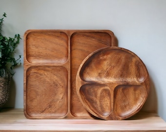 Wooden serving dish, Wooden snacks tray ,Compartment plates, sectioned wooden plate, handmade wooden plate, walnut plate, wooden gifts, xmas