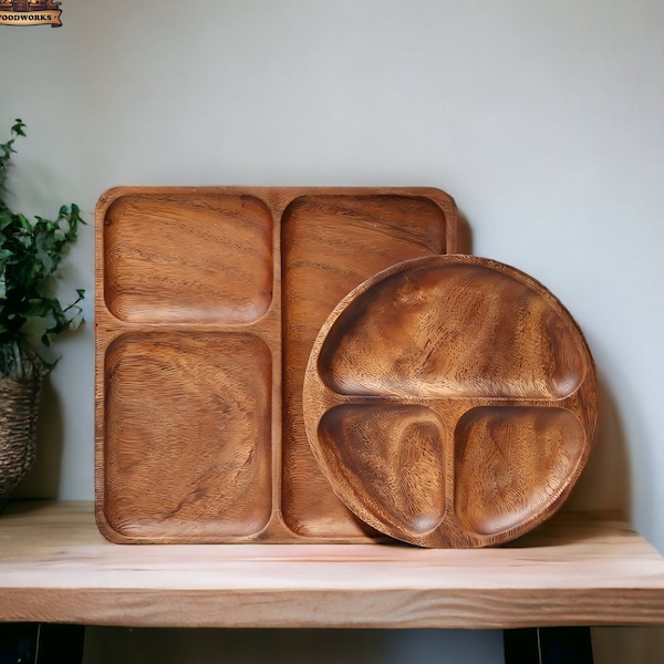 Servierteller aus Holz, Snacktablett aus Holz, Abteilungsteller, unterteilter Holzteller, handgefertigter Holzteller, Walnussteller, Geschenke aus Holz, Weihnachten