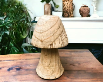 Sculpture de champignon en bois, ornements sculptés en bois, sculpture en bois de champignon, sculpture en bois rustique, décoration de maison de champignon, ornements de bureau, cadeau