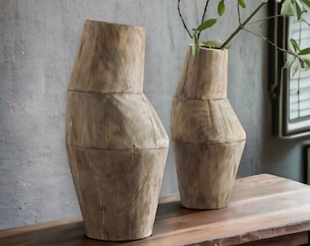 Rustic Wooden Vases, Wabi-Sabi Wooden Decor, Wabi-Sabi Vase, Rustic Boho irregular Vase, Rustic Boho Home Decor, Wabi-Sabi Decorations,gifts