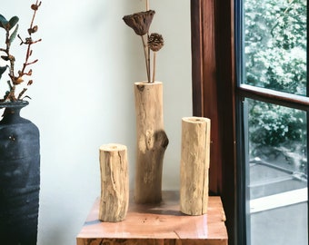 Wooden Log Vase, Rustic Wooden Vase,Rustic boho vase,Raw wooden vase,Wabi-Sabi Vases,Handmade wooden vases,dry flower vase,housewarming gift