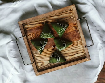 Wooden serving tray with handles,Rustic coffee trays,Square wooden tray,Snacks serving tray,Handmade breakfast trays,Decorative food trays