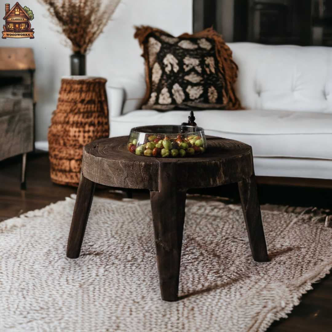 Rustic Dark Wood Table, Rustic Decorative Coffee Table, Dark Wooden