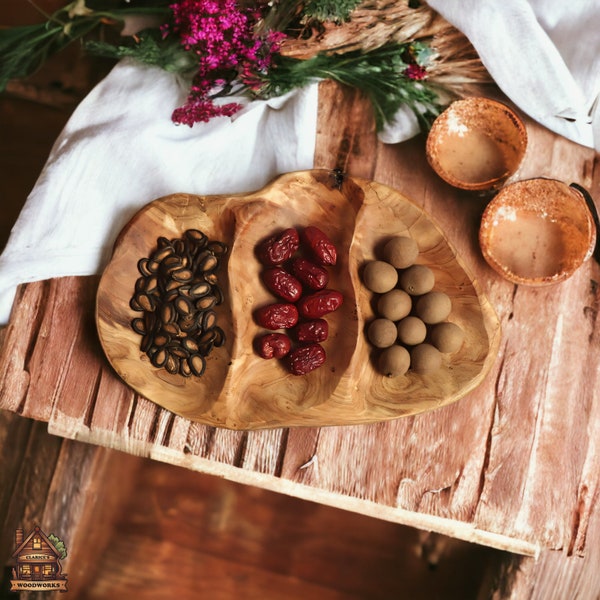 handcarved serving bowl, rustic wooden bowls, rustic wooden snackbowl, traditional wooden carving, sectioned bowl,irregular bowls,home gifts