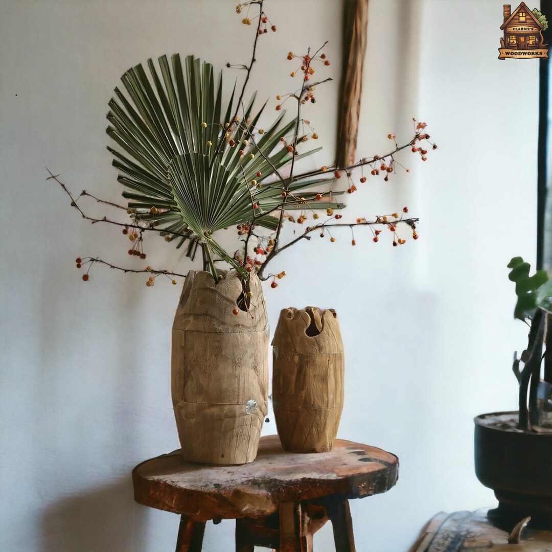 Wooden Barrel Vase,rustic Wabisabi Vase,vintage Wooden Vase,decorative